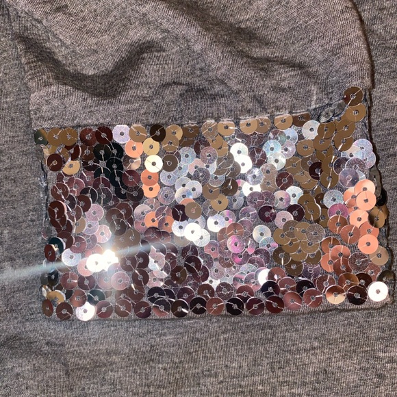 Gray Cropped Sleeve Light Pink And Silver Sequin Borders Size Small - Picture 3 of 5